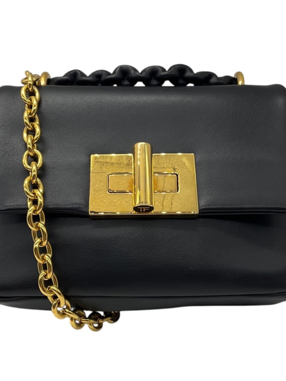 TOM FORD BLACK LEATHER SMALL NATALIA HANDBAG WITH GOLD HARDWARE